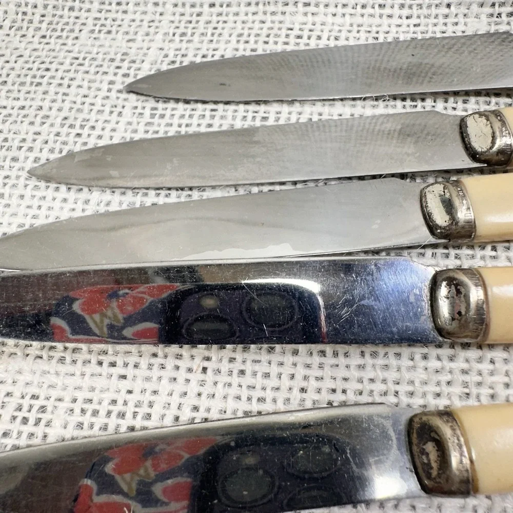 Cream Handle Stainless Steel Luncheon Knives‎ Mid Century Flatware Lot 6